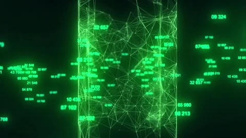Technology network connection. Green cube through which moving big data. Stock Footage 249451474