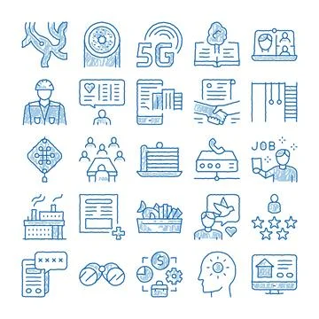 Technology network development business icons collection line Stock Illustration