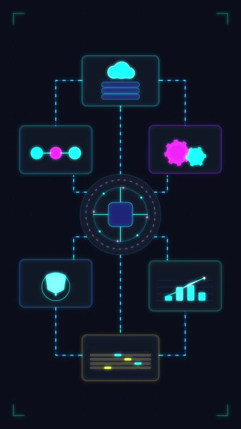 Technology network diagram dashboard animation loop interface HUD data Stock Footage 346543809