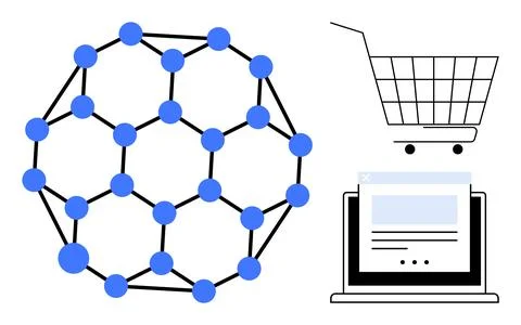 Technology Network with E-Commerce and Online Shopping Elements Stock Illustration