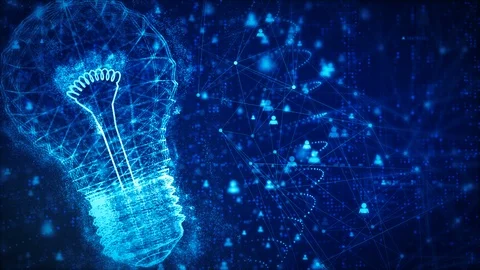 Technology network with lamp digital blue background creative idea concept Stock Footage 96015108
