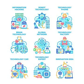 Technology Network Set Icons Vector Illustrations Stockillustratie