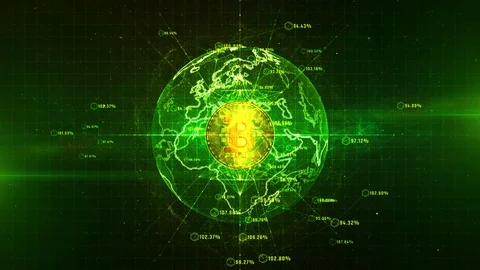 Technology Network Worldwide Connections, Bitcoin Cryptocurrency in Digital C Stock Footage 102479066