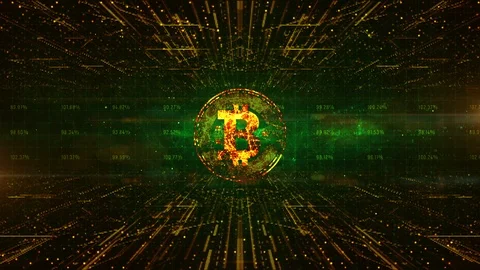 Technology Network Worldwide Connections, Bitcoin Cryptocurrency in Digital C Stock Footage 102479188
