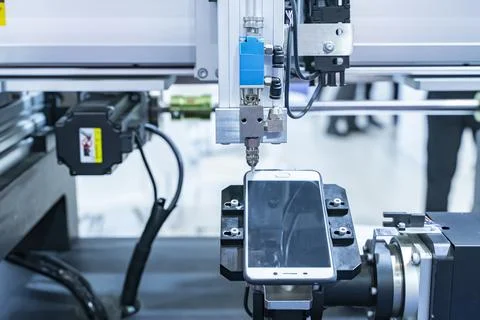 Technology of nozzle device and needle of automatic glue dispenser machine .. Stock Photos