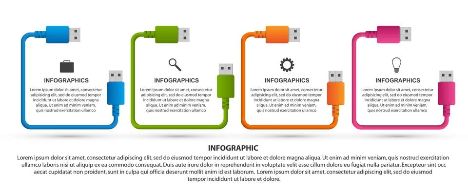 Technology options infographics template. USB cable. Infographics for business Stock Illustration