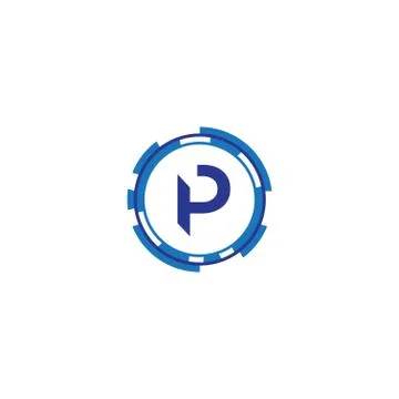 Technology orbit web rings with letter P concept design Stock Illustration