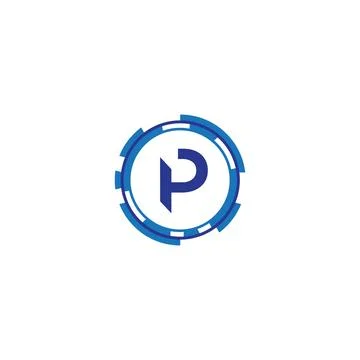 Technology orbit web rings with letter P concept design Stock Illustration