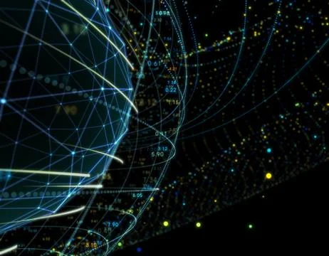 Technology particle planet, data transmission Illustrazione stock