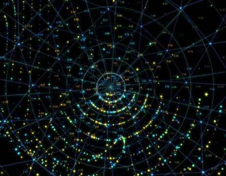 Technology particle planet, data transmission Stockillustratie