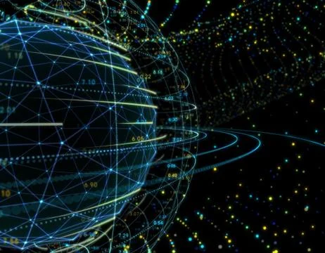 Technology particle planet, data transmission イラスト素材