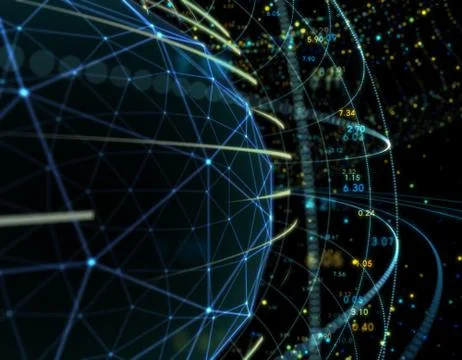 Technology particle planet, data transmission Stockillustratie