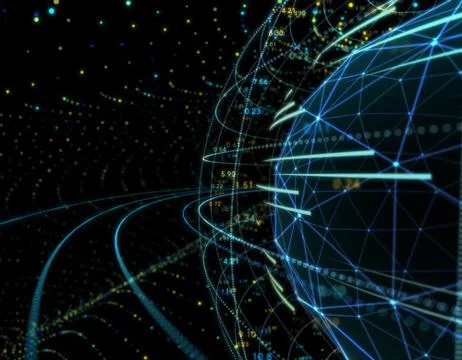 Technology particle planet, data transmission イラスト素材