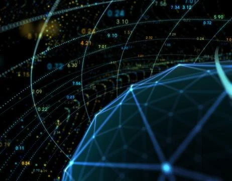 Technology particle planet, data transmission Illustrazione stock