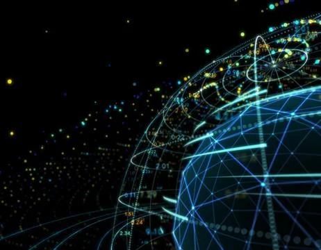 Technology particle planet, data transmission Stock Illustration