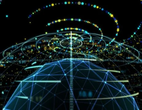 Technology particle planet, data transmission 스톡 일러스트