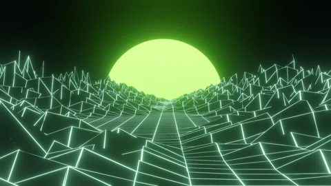 Technology perspective grid with mountain retro landscape background. Video stock 297960564