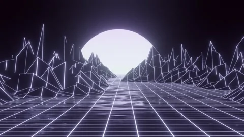 Technology perspective grid with mountain retro landscape background. Stock-Footage 297960570