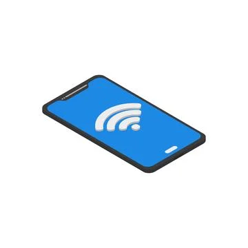 Technology phone with Wi fi flat isometry Stock Illustration