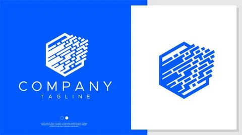 Technology pixel data box logo design. Modern line digital abstract logo vector. Stock Illustration