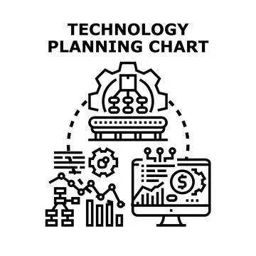Technology planning chart presenting various business elements including data イラスト素材