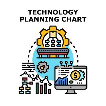 Technology planning chart visualizing business analytics and development st.. 库存插图