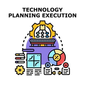 Technology planning execution implementing strategy development process Stock Illustration