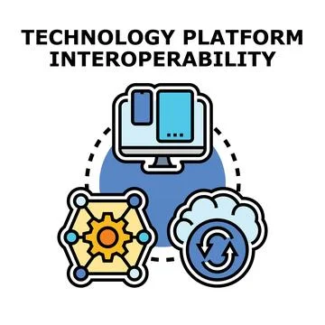 Technology platform interoperability system connecting cloud computing Stock Illustration