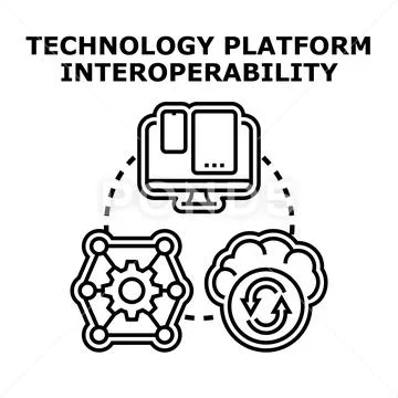 Technology platform interoperability system connecting cloud computing イラスト素材