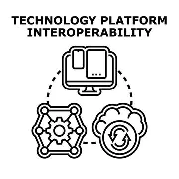 Technology platform interoperability system connecting cloud computing Stock Illustration