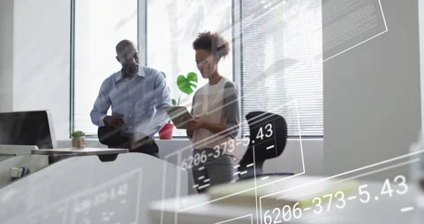Technology pro pointing screen, activating overlays, tapping printer and Stock Footage 314662584