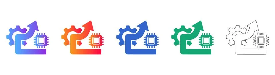 Technology Process Optimization Icons Set 스톡 일러스트