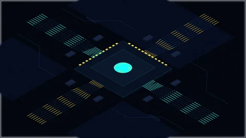 Technology processor digital circuit microchip cyberpunk motion graphic Stock Footage 347214490