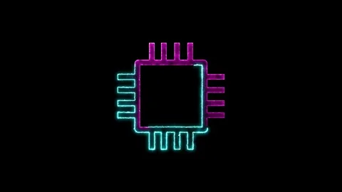 Technology processor icon. Glowing neon line Computer processor icon concep.. Stock Footage 293482782