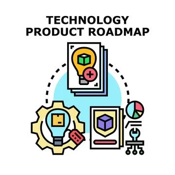 Technology product roadmap developing strategic innovation process Stock Illustration