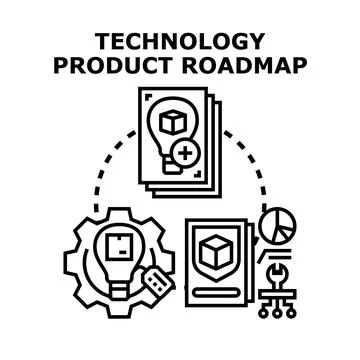 Technology product roadmap developing strategic innovation process Stock Illustration