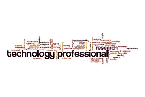 Technology professional word cloud concept Stock Illustration
