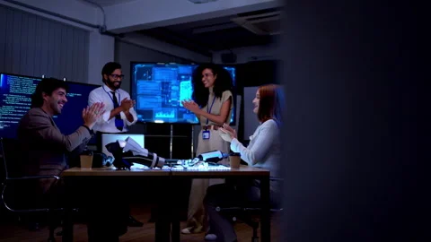 Technology professionals presenting digital analytics and software Stock Footage 340562588