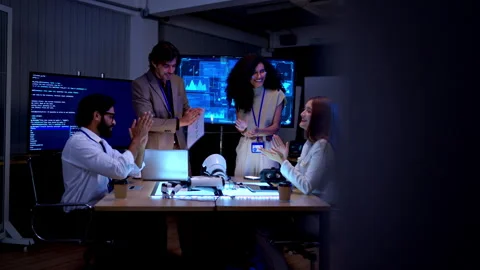 Technology professionals presenting digital analytics and software Stock Footage 340562659