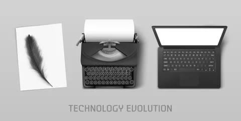 Technology progress from feather to laptop Illustrazione stock