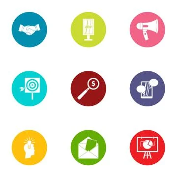 Technology of progress icons set, flat style Stock Illustration