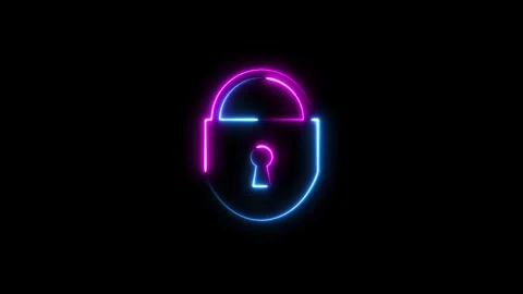 Technology protection icon. Glowing neon lock icon symbolizing uncompressed.. Stock Footage 293486469