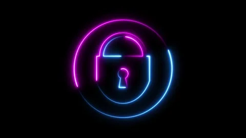 Technology protection icon. Glowing neon lock icon symbolizing uncompressed.. Stock Footage 293486471