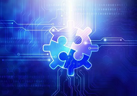 Technology Puzzle with Digital Circuit Network Background Stock Illustration