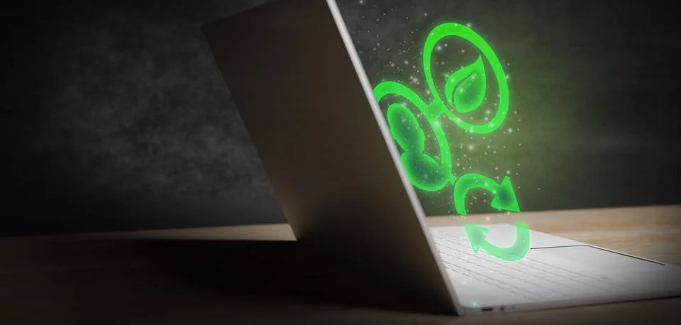 Technology of renewable resources to reduce pollution ESG icon concept in han 库存插图