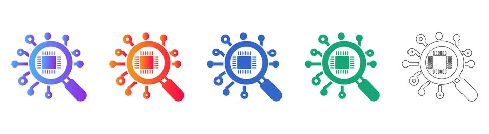 Technology Research and Digital Chip Analysis Icons Stockillustratie
