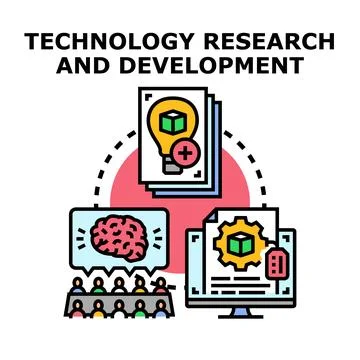 Technology research development process innovating solution Stock Illustration