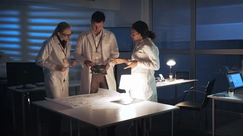 Technology Research Facility: Multiracial Electronics Development Engineers in Stock Footage 112873695