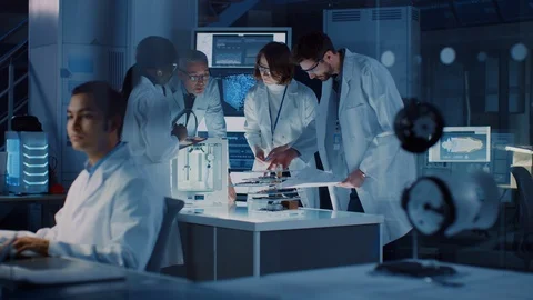 In Technology Research Laboratory: Diverse Team of Industrial Scientists Stock Footage
