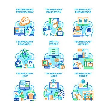 Technology Research Set Icons Vector Illustrations Stock Illustration